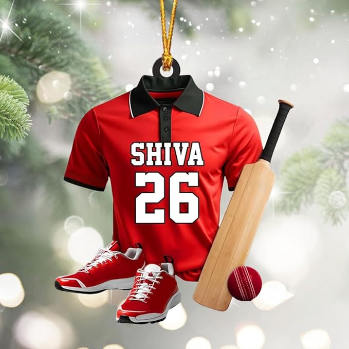 Personalized Cricket Ornament, Custom 2D Acrylic Design for Player or Team, Sports Ornament for Clubs, Fans, and Coaches, Christmas Tree Decoration Keepsake/1
