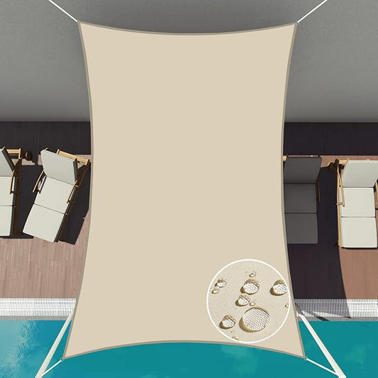 Patio Paradise 6' x 13' Sun Shade Sail Waterproof Beige Rectangle Shade Canopy UV Block Tarp Cloth Outdoor Patio Cover for Garden Backyard Deck Awning