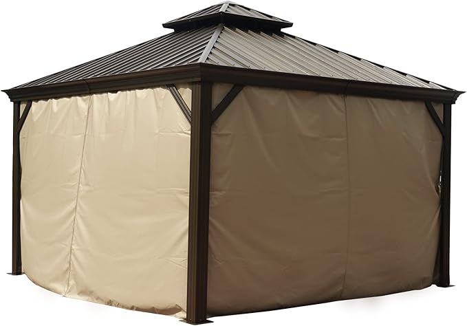 Kozyard Privacy Curtain Outdoor Waterproof Sidewall for Hardtop Patio Gazebo, OEM Replacement for Alexander, Caesar, Rosana and Apollo Model (12ft x12 ft, Brown)