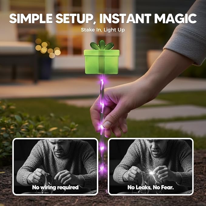 6-Pack of Moving Christmas Lights, LED Solar Christmas Lights Outdoor Waterproof, Moving Christmas Tree & Reindeer Decorations for Yard, Garden, Courtyard, and Path, Easy to Install (B, Battery)