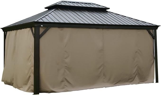 Kozyard Gazebo Privacy Curtain Outdoor Waterproof Sidewall for Hardtop Gazebo, OEM Replacement for Patio Gazebo Curtains for Alexander, Caesar, Rosana and Apollo Model (12ft x 16ft, Brown)