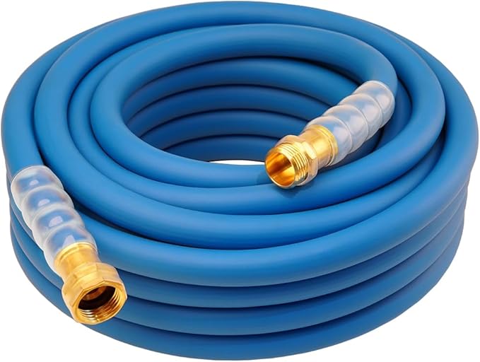Heavy Duty Premium Garden Hose 50ft x 5/8, 300PSI Working, 1000PSI Burst, Hybrid Rubber Water Hose with Transparent Swivel Handle - Hot/Cold Water - Five Layered Braiding with Brass fittings (Blue)