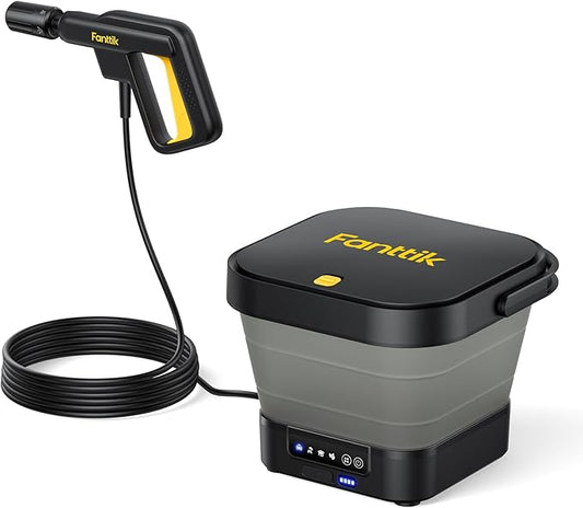 Fanttik NB8 Fold Cordless Electric Pressure Washer w/3.2Gal Tank, 5-in-1 Nozzle, Max 220PSI, 10FT Hose, 4000mAh Lithium Battery, Type-C Charging, Portable Sprayer Washer for Camping, Pet Cleaning