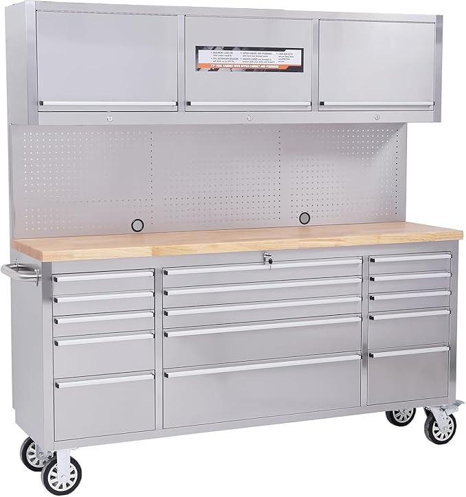 Tool Chest, 72 Inch Tool Box Mobile 9 Drawers Storage Rolling Cabinet with Wheels Lock Key Locking System Drawer Liners for Garage Warehouse Repair Shop, Sliver