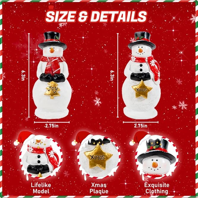 OneBird Snowman Figurines Resin Christmas Decorations Indoor 2pcs Snowman Decor for Holiday Decorations Christmas Indoor