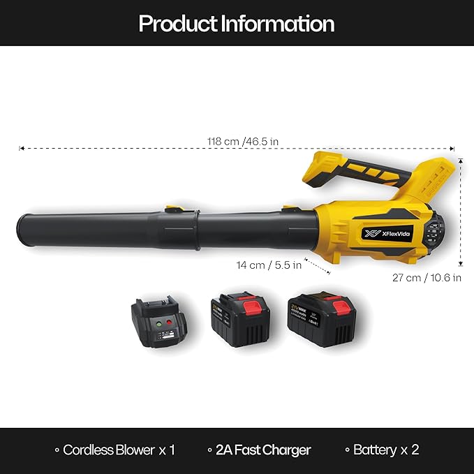 Cordless Leaf Blower, 21V Electric Leaf Blower with 2 Batteries and Fast Charger, 6 Speed Levels, 4.5Ah Battery Powered Blowers for Lawn Care, Yard, Leaves, Dust, Snow