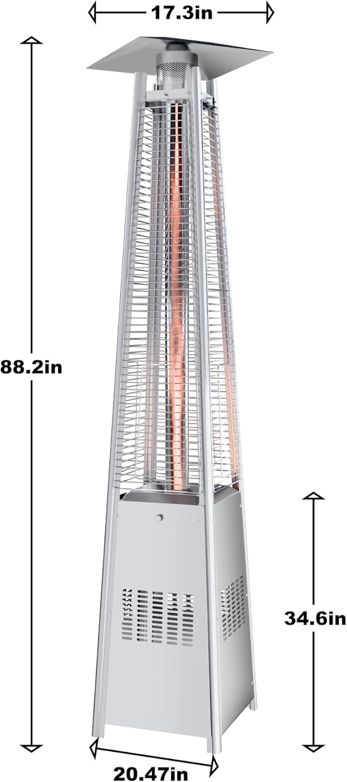 Kingdura 48,000 BTU Pyramid Patio Heater with Cover & Wheels, Outdoor Patio Heaters for Outdoor Use, Triple Safety Protection, 88 Quartz Glass Tube Propane Heater for Deck Backyard Commercial Balcony