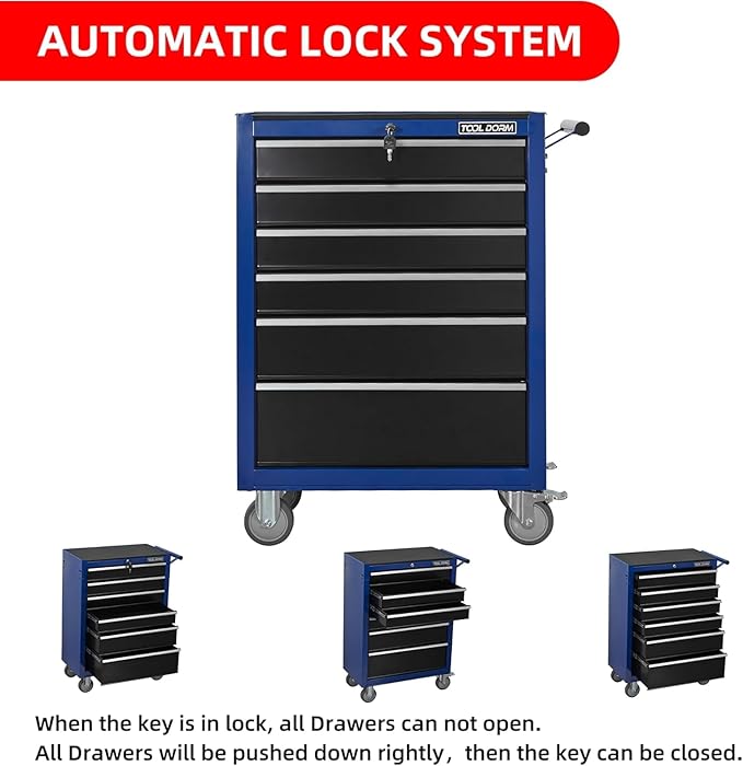 6-Drawer Rolling Tool Chest with Locking Wheels & Drawers, 13 D x 24.2 W x 36.6 H Mobile Tool Storage Cabinet, Heavy-Duty Garage Organizer w/Ergonomic Handle