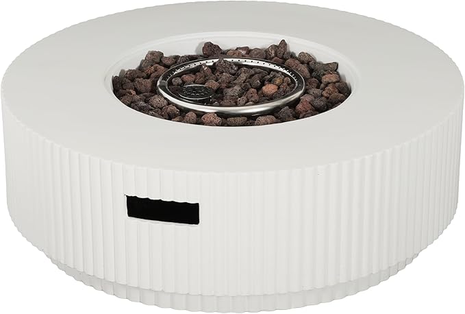Merax 40,000 BTU Propane Fire Pit Table with Lid, MGO Concrete Outdoor Patio Heater, 2-in-1 Coffee Table with Adjustable Flame, White(Tank Cover Not Provided)