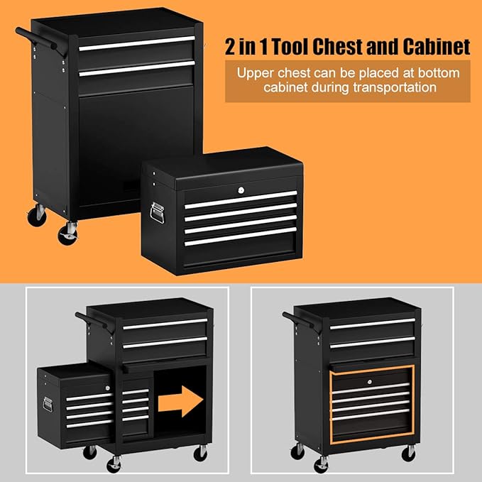 Goplus Rolling Tool Chest, 6-Drawer Tool Box Organizer w/Auto Locking System & Lockable Wheels & Sliding Drawers & Detachable Top, Tool Storage Cabinet for Garage Workshop (Black) ¡¦