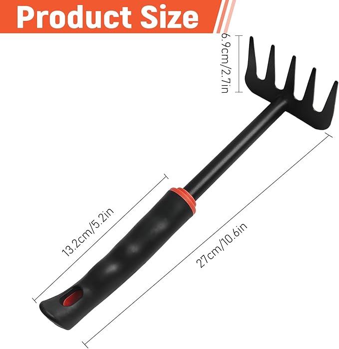 Small Garden Rake, Hand Rake & Cultivator Tool with Non-Slip Handle ? Hand Weeder for Weeding, Tilling Soil, Planting