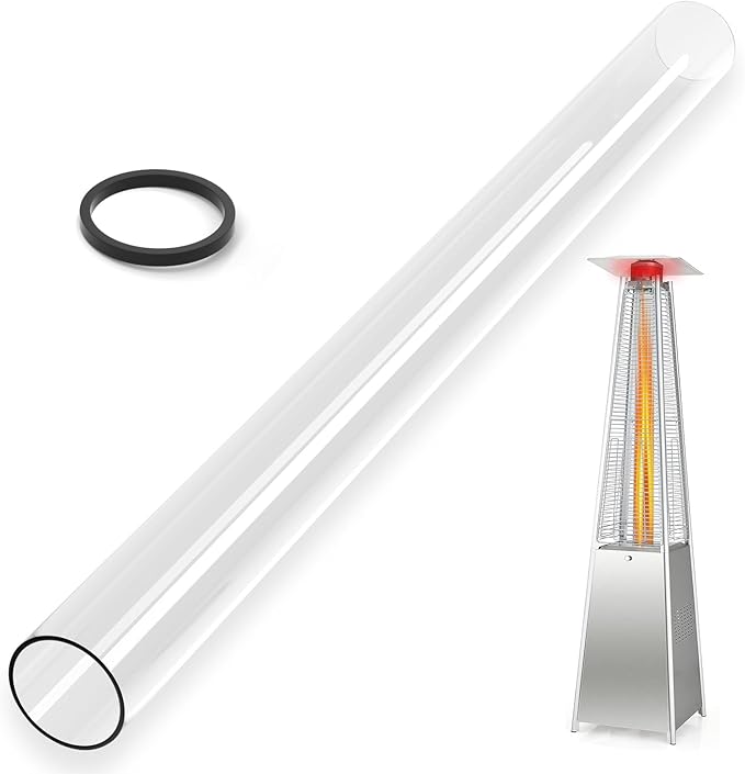 Patio Heater Glass Tube Replacement with Rubber Ring, 49.5¡È Tall 4¡È Diameter, Quartz Glass Tube Fit Four-Sided Pyramid Flame Outdoor Heaters Compatible with Hiland, Fire Sense