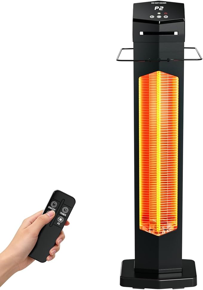 Outdoor Electric Patio Heater, 1500W 36in Infrared Tower Heater with 2 Heat Settings, 12-Hour Timer, IPX5 Waterproof, Tip-Over & Overheat Protection for Garage, Home, and Covered Spaces with Remote