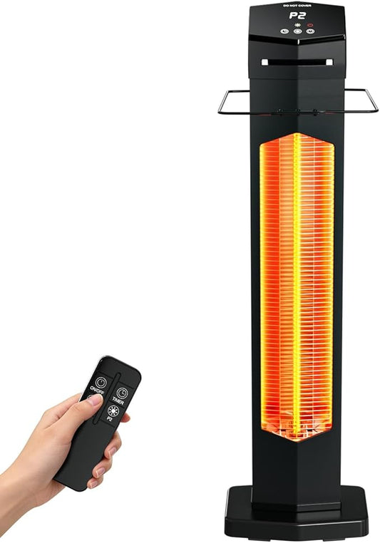 Outdoor Electric Patio Heater, 1500W 36in Infrared Tower Heater with 2 Heat Settings, 12-Hour Timer, IPX5 Waterproof, Tip-Over & Overheat Protection for Garage, Home, and Covered Spaces with Remote