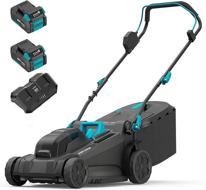 40V 18 inch Lawn Mower Cordless, Brushless Push Lawn Mower with 6-Position Cutting Height Adjustment, 2x4.0Ah Battery & Dual Charger Included