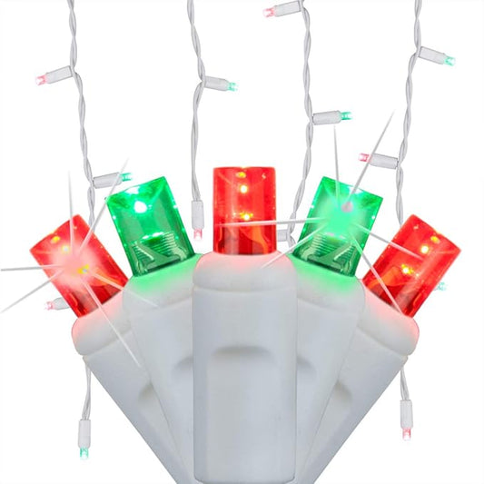 Wintergreen Lighting SoftTwinkle 70 Red/Green Pulsing Twinkle LED Icicle Christmas Lights, 7.5 ft White Wire Indoor/Outdoor Commercial Grade Holiday & Christmas Roof Lighting