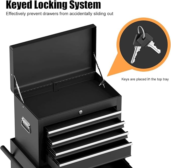 Goplus Rolling Tool Chest, 6-Drawer Tool Box Organizer w/Auto Locking System & Lockable Wheels & Sliding Drawers & Detachable Top, Tool Storage Cabinet for Garage Workshop (Black) ¡¦