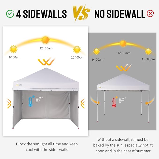 CROWN SHADES 10X10 Comercial Instant Canopy Pop Up Tent with Center Lock (10x10 with 4 Sidewalls, White)