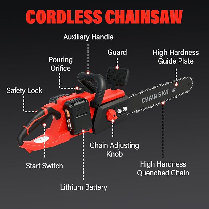 ALSO GO 16" Brushless Battery Chainsaw, 42V Coredless Chain saw with 2x3.0Ah Batteries, Electric Power Chainsaw includes 3 Chains and 2 Chargers for Wood/Tree Cutting and Pruning