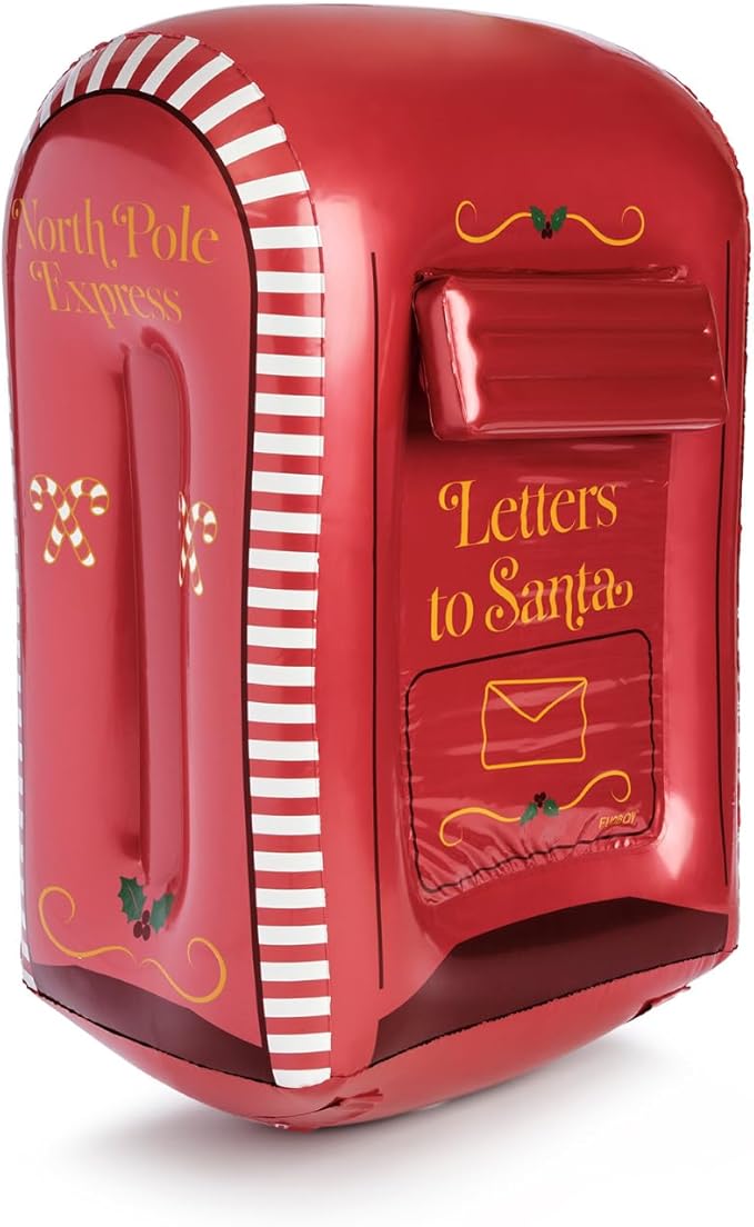 FUNBOY Inflatable Santa’s Mailbox with Real Letter Slot - Light-up Christmas Yard Decoration