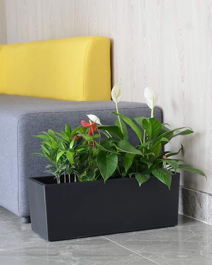 GardenBasix Self Watering Planter Pots 7.5 x 20 inch Indoor Outdoor Home Garden Herb Flower Pot for Hanging Railing Balcony Tabletop (Black,7.5''x 20'')