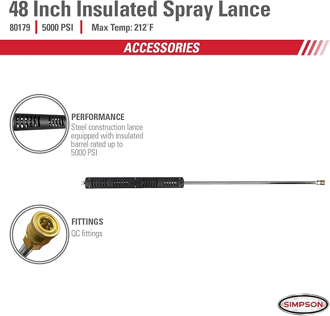 Simpson Cleaning 80179 Universal 48-Inch Insulated Pressure Washer Wand threaded for Hot and Cold Water use up to 5000 PSI