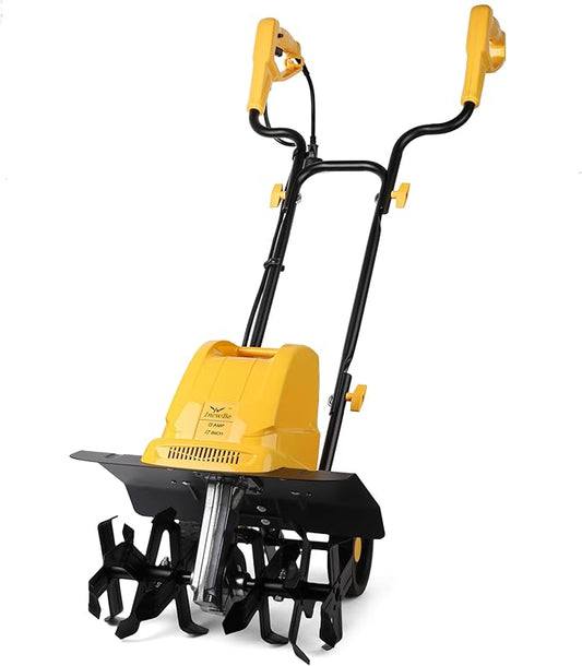 Garden Rototiller 17-Inch 15-Amp Corded Electric Tiller/Cultivator, Adjustable Wheels, 8-Inch Tilling Depth Tiller