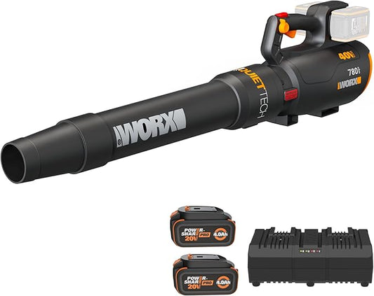 WORX Cordless Leaf Blower, Electric Blower with 780 CFM & 190 MPH, Brushless Lawn Blower with Gas-Like Power & 57 dB, 2 ¡¿ 4.0 Ah Batteries & Charger Included, WG582