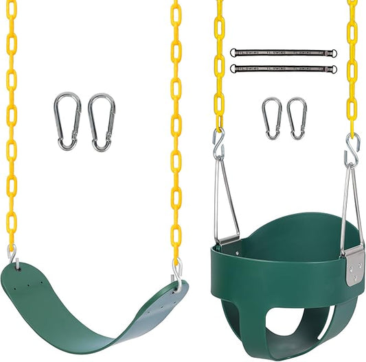High Back Full Bucket Swing with Heavy Duty Swing Seat Combo Pack (Triangle and Chain Dip)