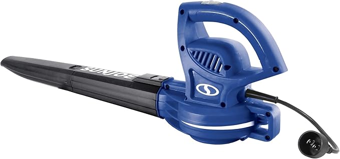 Sun Joe Corded Electric Leaf Blower Machine, 155 MPH, 260 CFM, 6-Amp Motor, Blue - Portable and Lightweight Gardening Equipment for Yard Care and Lawn Maintenance, SBJ597E-SJB