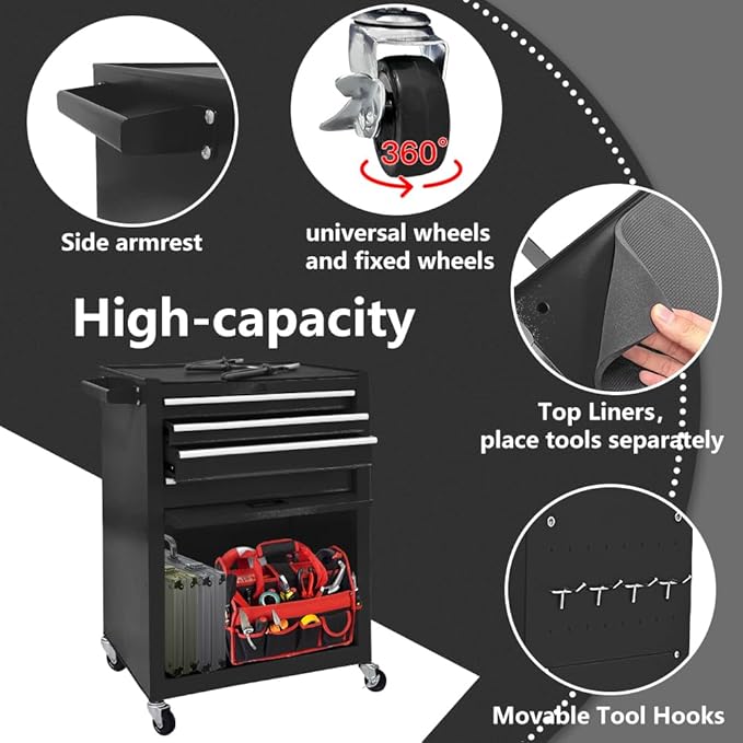 13-Drawer Tool Chest with Wheels,2 in 1 Detachable Rolling Tool Chests with Drawers,Large Tool Box with Lock,Mobile Steel Tool Cabinet Storage for Warehouse,Garage-Black