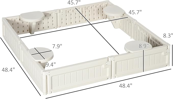 Outsunny Kids Outdoor Sandbox with Cover Garden Bed Sand Pit, Easy Assembly Children's Square Sandbox for Backyard, Cream White, 48.5 x 48.5 x 8.25