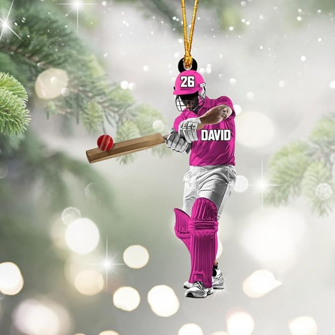 Personalized Cricket Ornament, Custom 2D Acrylic Design for Player or Team, Sports Ornament for Clubs, Fans, and Coaches, Christmas Tree Decoration Keepsake/2