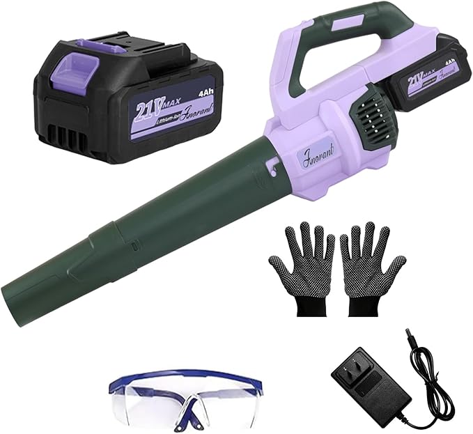 Leaf Blower Cordless with Battery and Charger, 500 CFM/200 MPH, Electric Leaf Blowers with 2 Speeds, 2 Extended Tubes,1 x 2.0 Ah Battery-Powered Leaf Blowers for Lawn Care Blowing Leaves Yard(Purple)