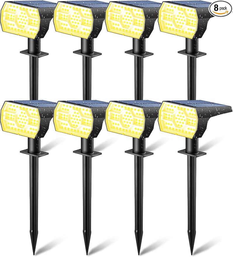Kaxiida Solar Lights Outdoor Waterproof IP68, 3 Lighting Models Solar Powered Spot Lights Outdoor, 56LED Solar Light Dusk to Dawn for Yard Patio Garden Pathway Landscape Lighting (Warm White, 8 Pack)