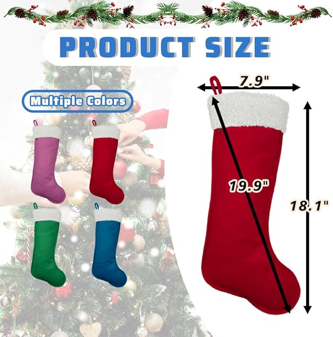 6Pack Large Christmas Stockings for Family Holiday Decor Merry Christmas Tree Fireplace 20" Traditional Xmas Bulk Stockings (6, Red-Grain-Large)