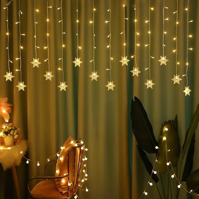 LED Christmas Curtain Lights,Snowflake Lights Decorations with Remote Control,USB Powered 24 Snowflakes 120 LEDs Window String Lights with 8 Modes Decor Christmas Wedding Party Wall Home Decor