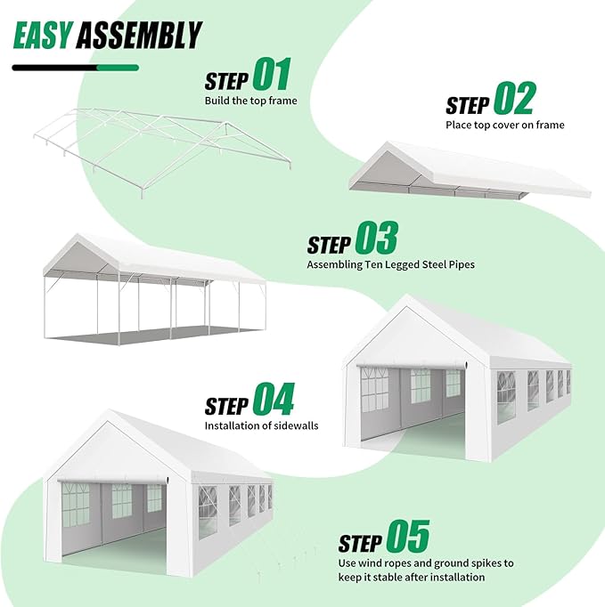 Heavy Duty Carport, Spacious 16'x32' Outdoor Shelter Portable Garage, Waterproof Canopy with Easy Assembly & All-Weather Protection