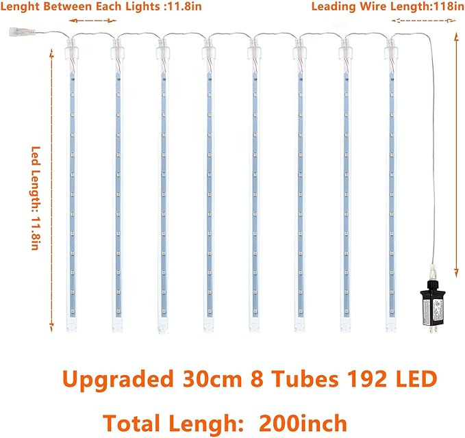 2 Pack Christmas Decorations Lights Outdoor, Extendable Meteor Shower Lights with Timer, Total 384LED 30cm 16 Tubes Indoor Outdoor Snow Cascading String Light for Xmas Garden Party Decor (Cool White)