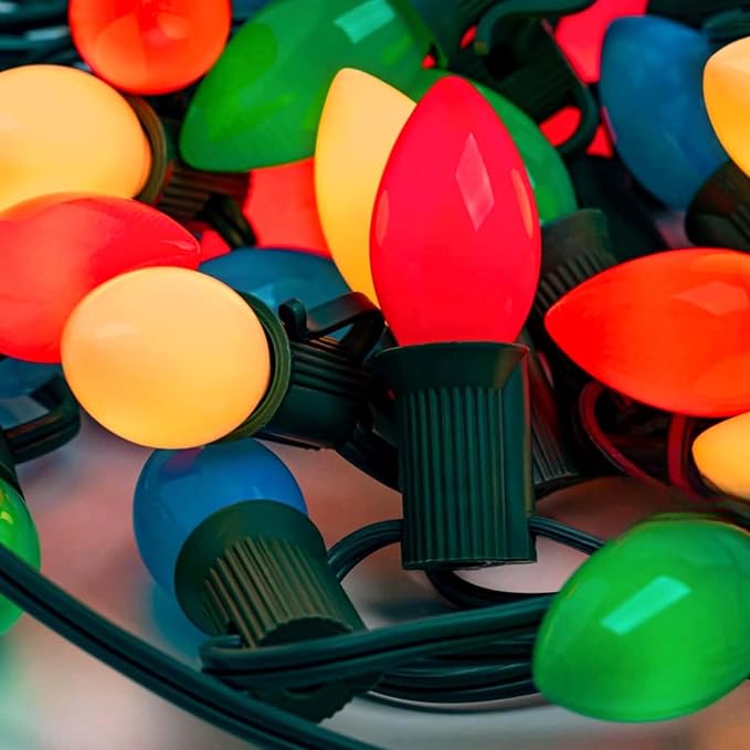 C7 LED Christmas String Lights,Vintage 25Ft Outdoor Multicolor String Lights with 27 Energy-Efficient Waterproof Glass LED Bulbs for Christmas Backyard Carnival,Patio,Wedding,Holiday Decoration.