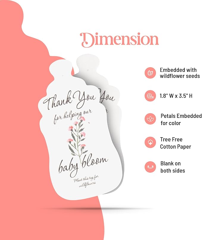 Baby Bottle Shaped Seed Paper – 5Pcs Pink Baby Shower Favors for Guests with Wildflower Seeds, Writable & Plantable, Gender Reveal, Birthday Gifts for Guest