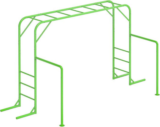 Outdoor Monkey Bar Set with Climbing Frame, Gymnastics bars, Playground Sets for Backyards, Metal Monkey Bars for Kids Age 3 and Up, Backyard Playground Set with Powder Coated Steel, Green