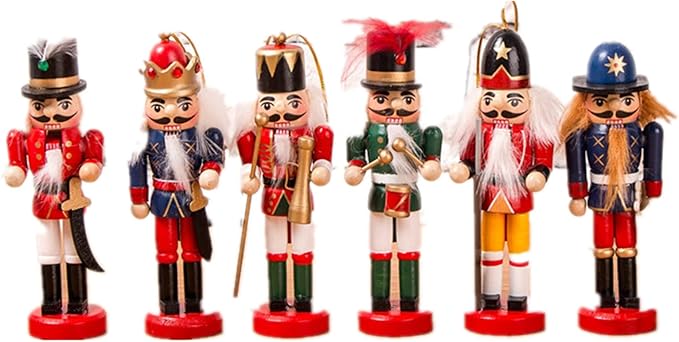 6 PCS Christmas Nutcracker Ornament Set, 4.7Inch Nutcrackers Tree Ornaments Set, Nutcracker Figures with Opening Mouths Christmas Decorations for Xmas Tree, Table Decor