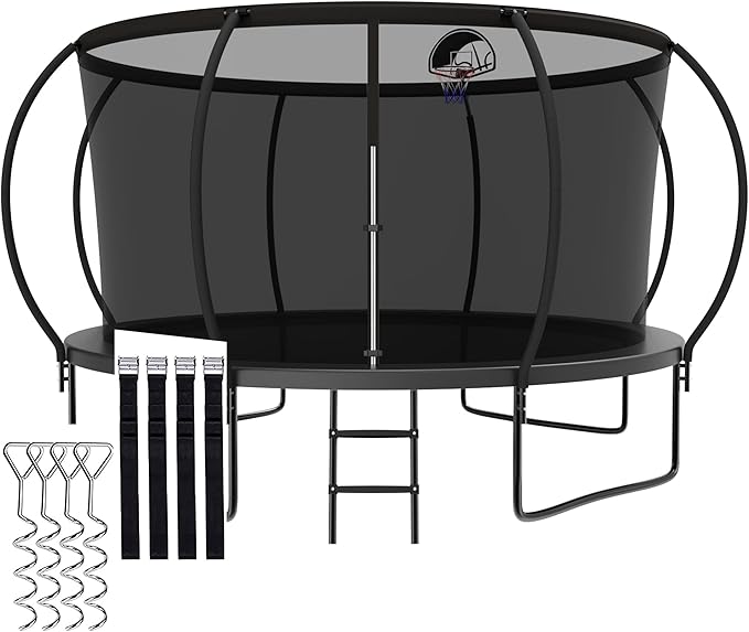 Tranpoline 1500LBS 8 10 12 14 15 16 FT Tranpoline for Kids and Adults Tranpoline with Enclosure Net, Wind Stakes, Basketball Hoop, Heavy Duty Recreational Tranpolines - ASTM Approved