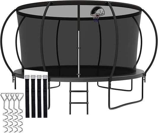 Tranpoline 1500LBS 8 10 12 14 15 16 FT Tranpoline for Kids and Adults Tranpoline with Enclosure Net, Wind Stakes, Basketball Hoop, Heavy Duty Recreational Tranpolines - ASTM Approved