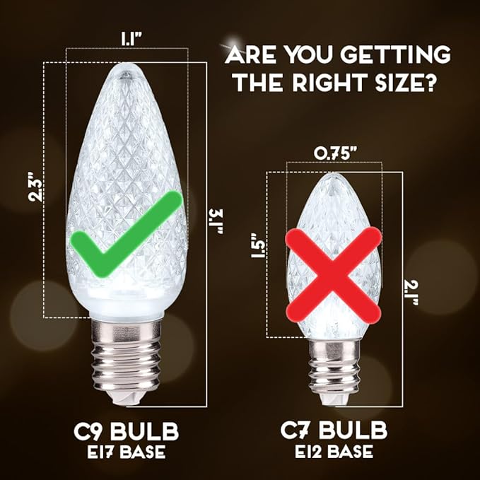 HLO Lighting Set of 500 Cool White C9 Faceted LED Christmas Light Bulbs for Indoor & Outdoor Use | Durable Replacement Bulbs