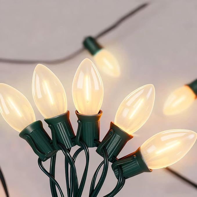 Vintage C9 LED Christmas Lights Outdoor, 25Ft LED C9 Warm White Christmas String Lights with 26 Clear Bulbs, Outdoor Christmas Decorations Lights Waterproof for Patio Garden Roofline Holiday Party