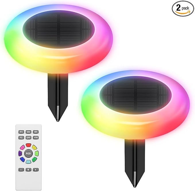 intelamp Colorful Solar Lights for Outside, 2 Pack Solar Pathway Lights Outdoor Waterproof, Color Chaning Lighting for Garden, Yard, Patio Decor Landscape Lighting, Solar Power Colorful Garden Light