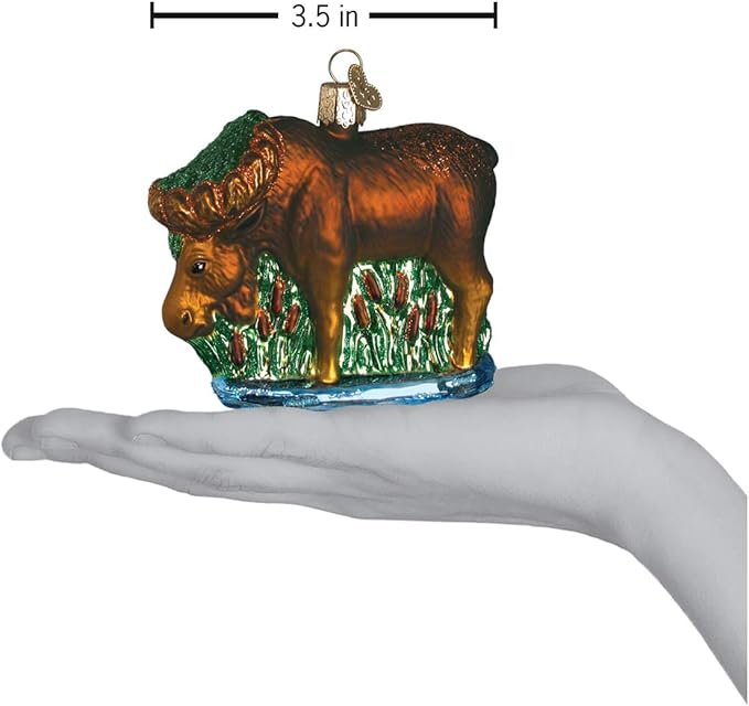 Old World Christmas Munching Moose Glass Blown Ornament for Christmas Tree, Handcrafted Holiday Decoration, Wildlife Animal Collection