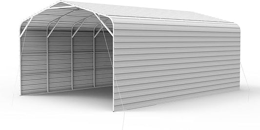 30x20FT Heavy-Duty Galvanized Metal Garage, All-Steel Enclosed Carport with Side Panels, Large Outdoor Vehicle Shelter and Car Shed for Trucks, SUVs, Boats & RVs, Steel Canopy Storage Building